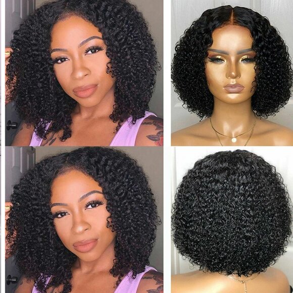 Women's Curly Wavy Short Wigs Dark Black Ladies Costume Synthetic Hair US SHIP